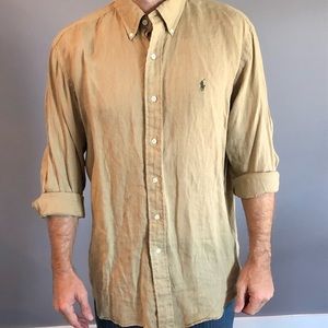 Men’s Polo Tan Linen Button Down Shirt